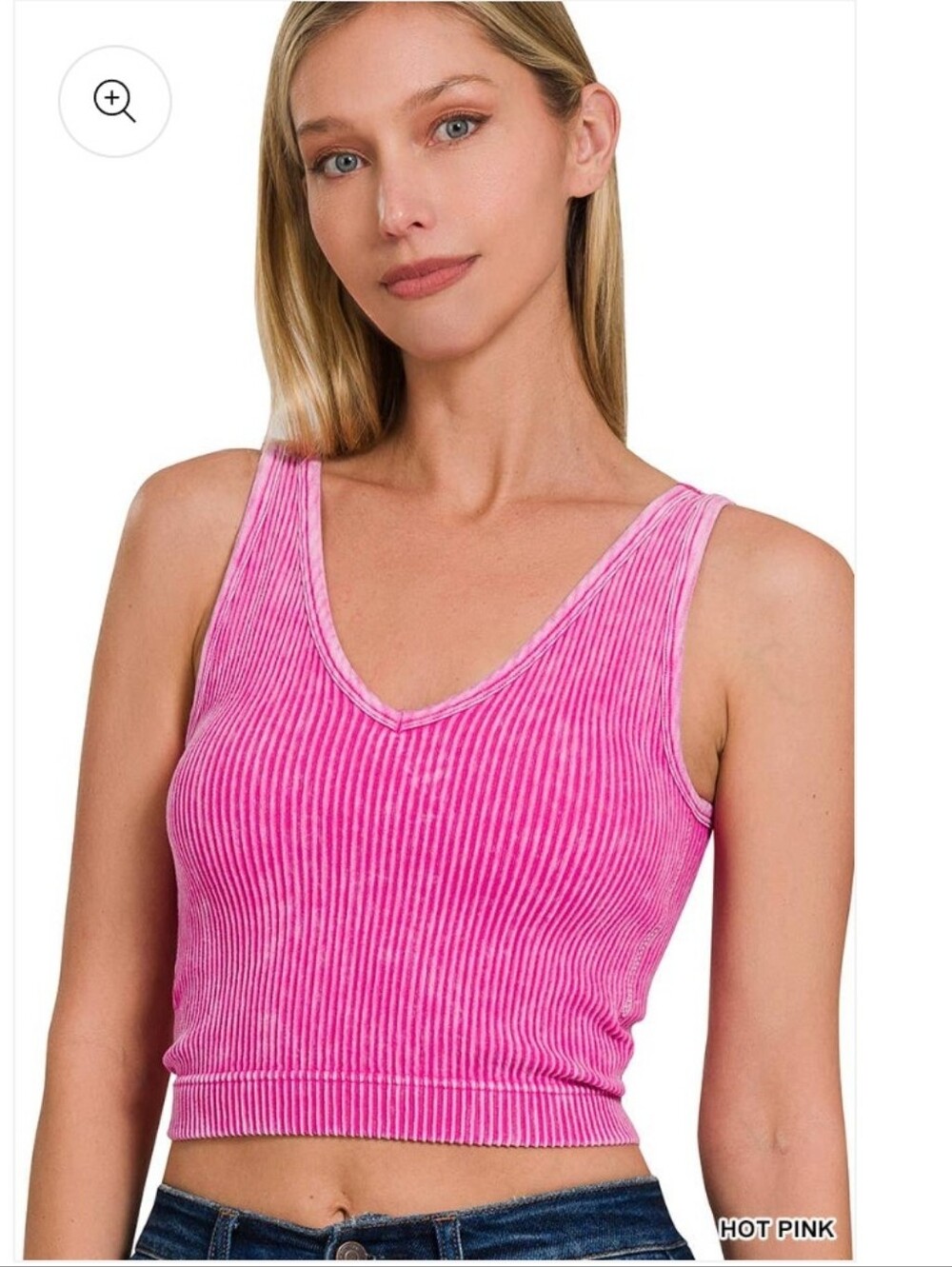 Yelete Hot Pink Ribbed V-Neck Crop Tank - Women Tops One Size NWOT